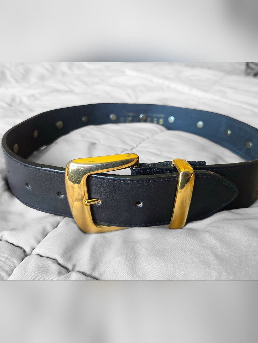 Vtg Y2K Express Compagnie Internationale Genuine Leather Greek Key Belt Black - Picture 11 of 16